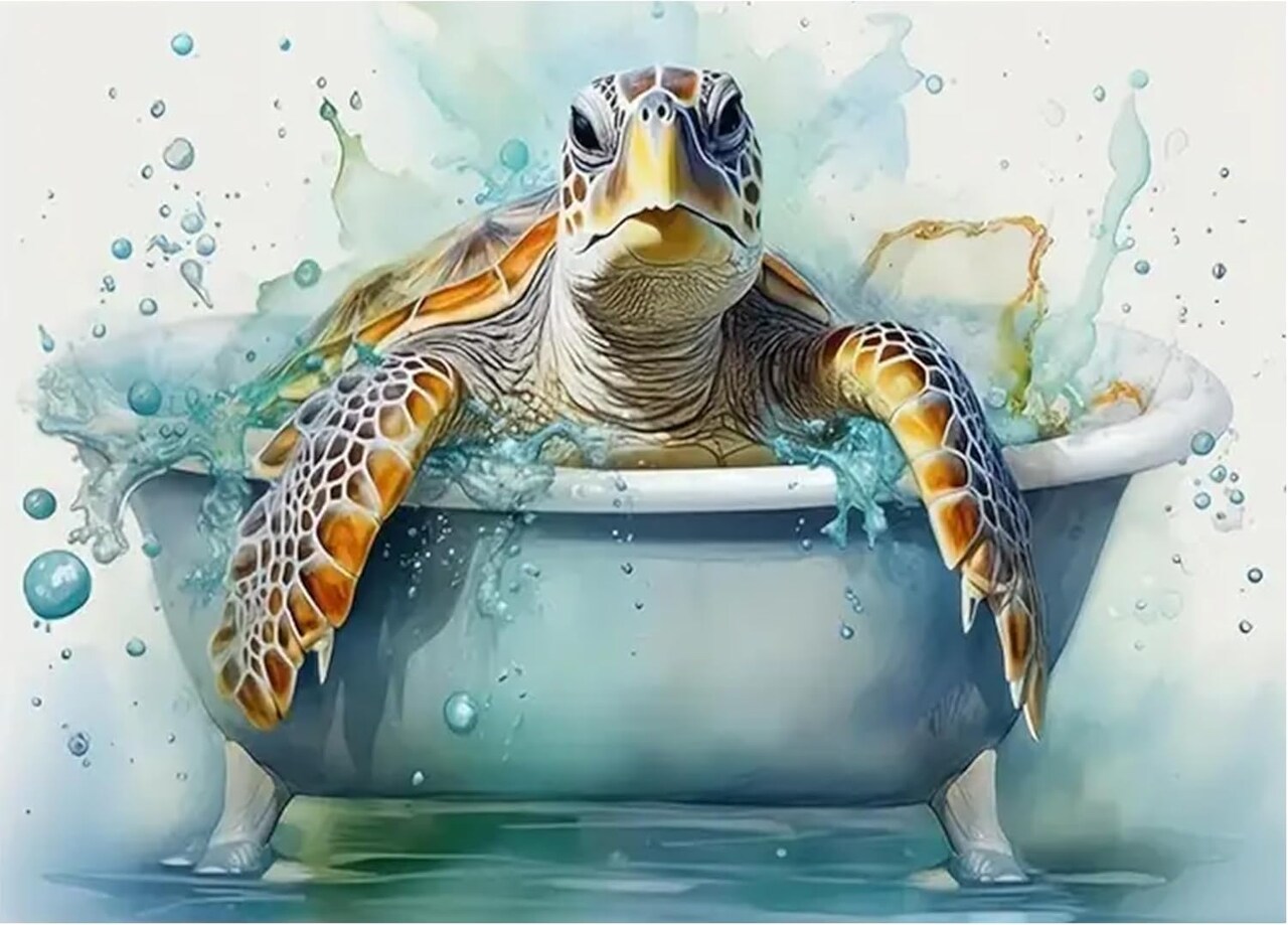 Sea Turtle Diamond Art Kit for Adults – Full Drill 5D Diamond Dots, Bath Turtle Design for Beginners, DIY Gem Art Craft Kit – 12x16 Inch